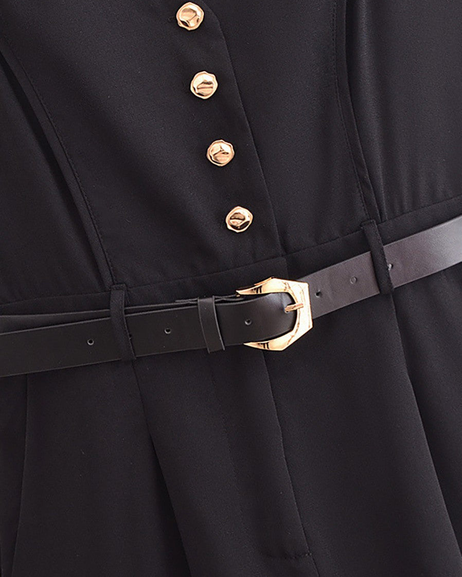 Altın Düğme Detaylı Kemerli Tulum