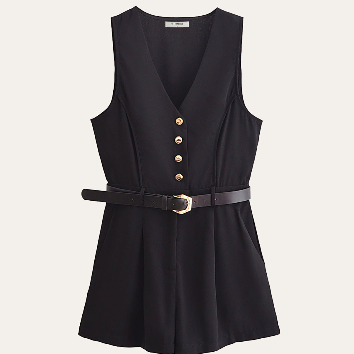 Altın Düğme Detaylı Kemerli Tulum