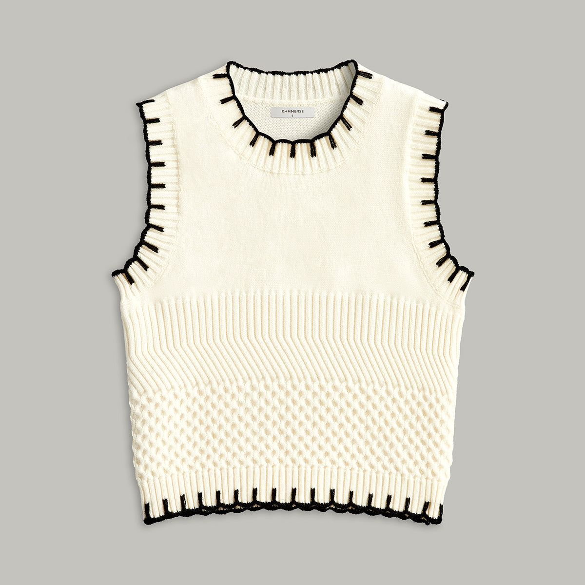 Kontrast Biye Detaylı Kolsuz Fitilli Triko Yelek