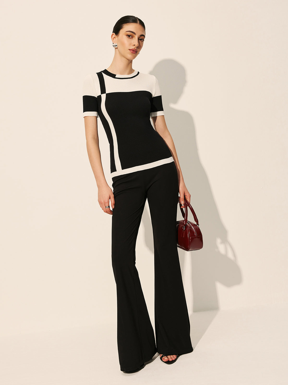 Renk Bloklu Fitilli Triko Üst