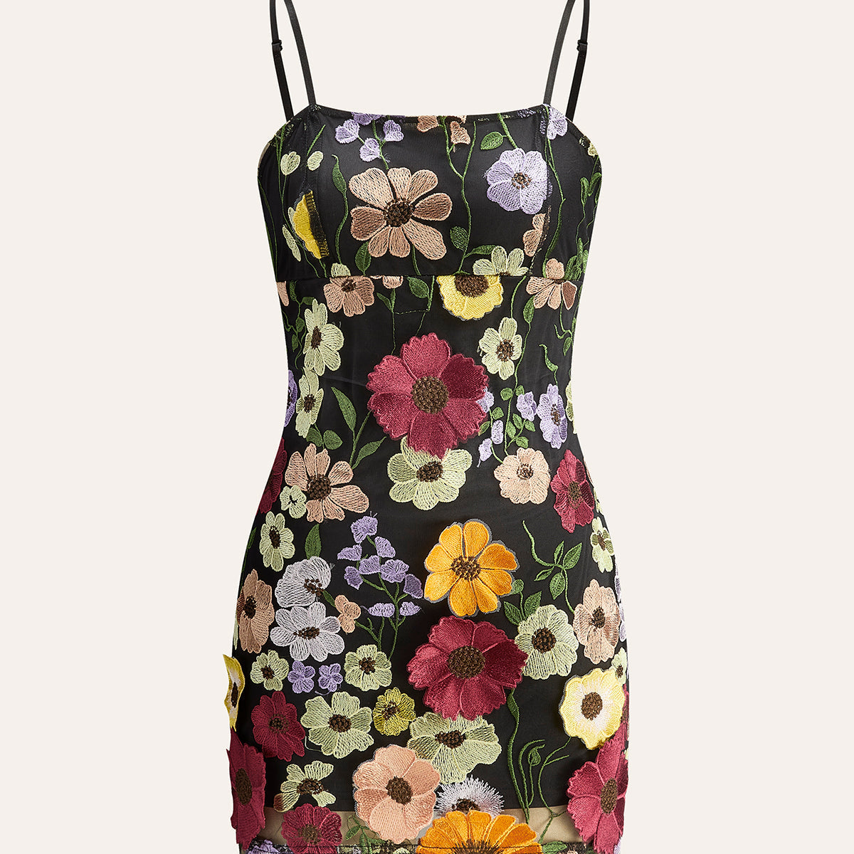 Renkli Çiçek Nakışlı File Elbise