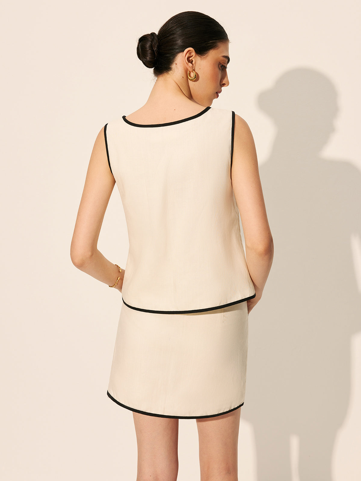 Keten ve Pamuk Karışımlı Çapraz Askılı Fermuarlı Etek Takımı