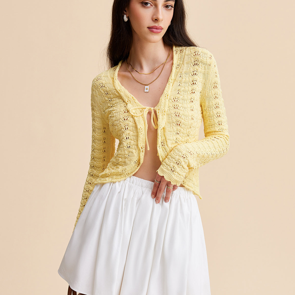 Önden Bağlamalı Kroşe Triko Hırka