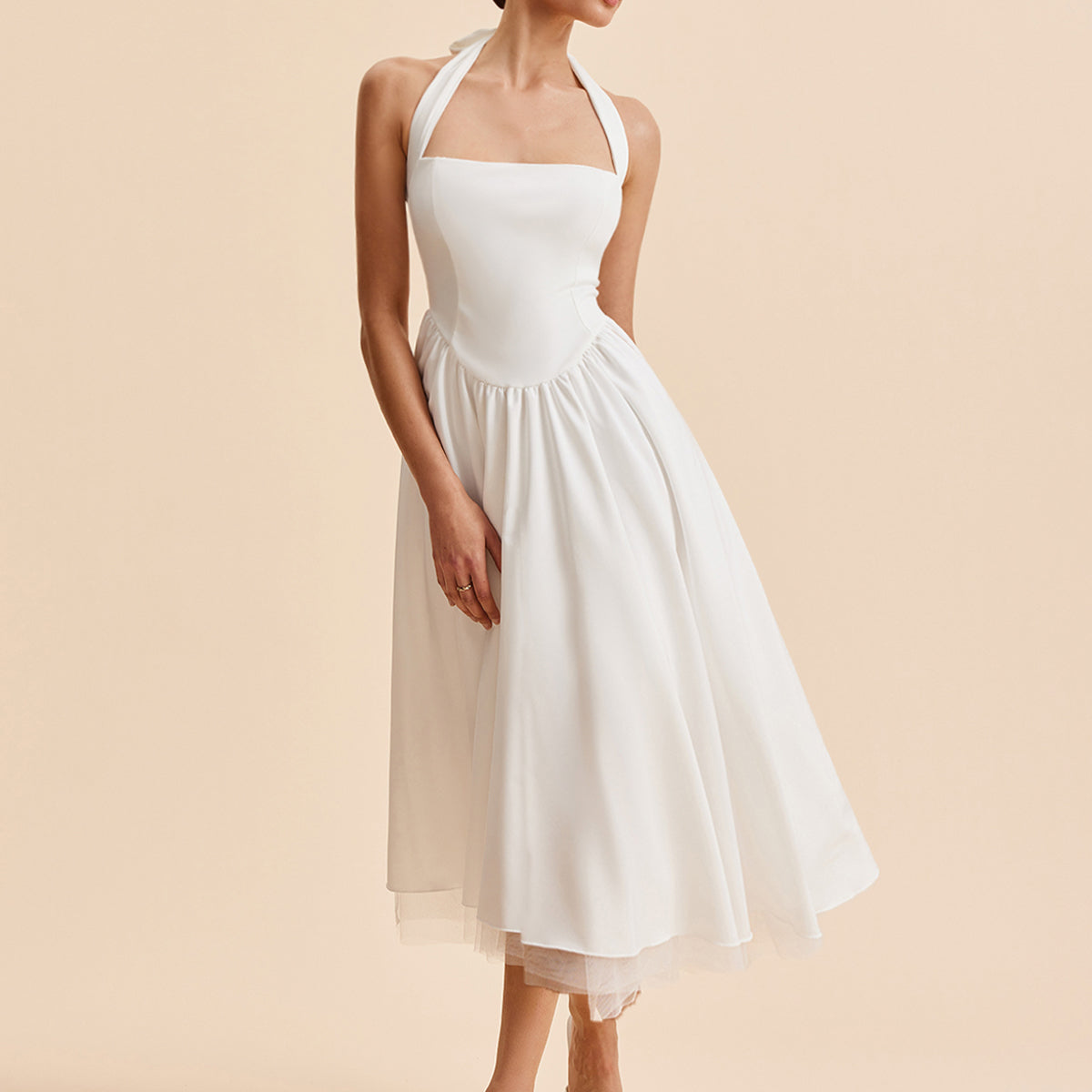 Halter Yaka Sırtı Açık Fermuarlı Kolsuz Elbise