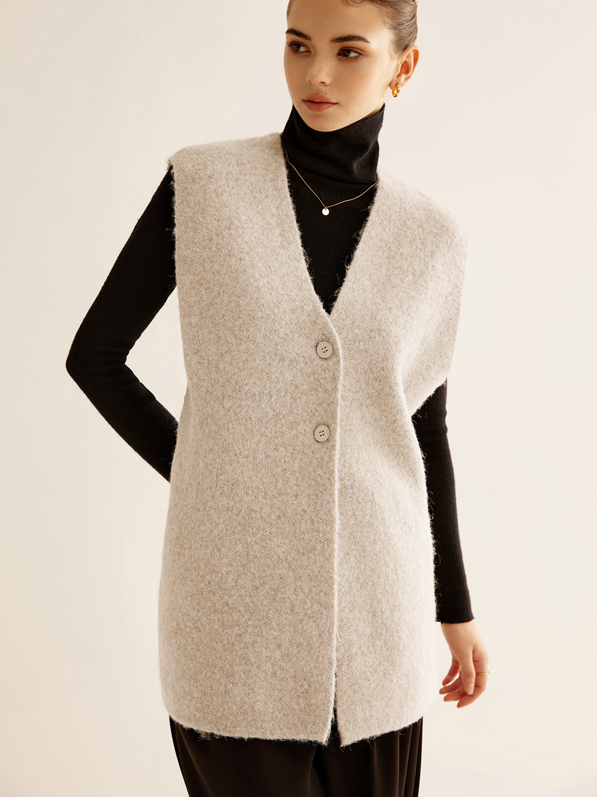 Yün Karışımlı Göğüslü Kazak Yelek