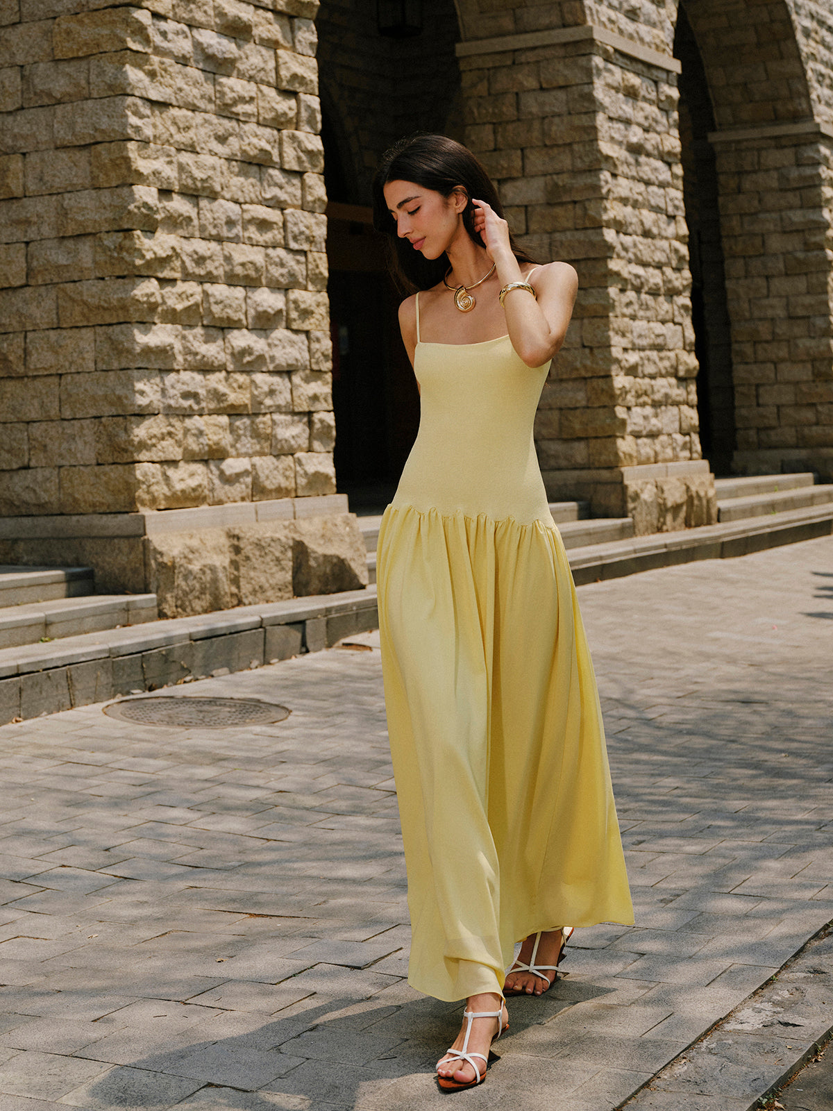 Pliseli Etek Askılı Kazak Elbise