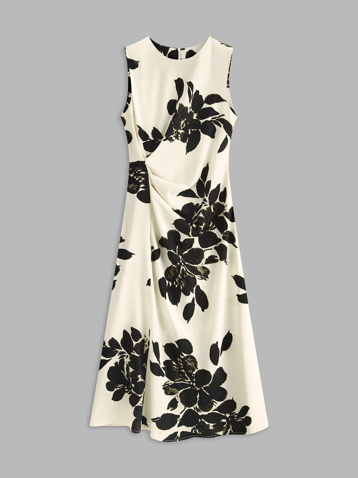 Çiçek Desenli Kolsuz Pileli Elbise