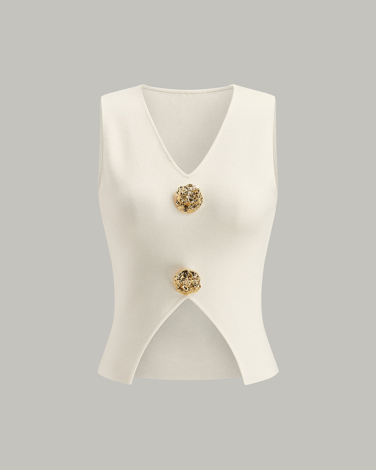 Metal Detay V Yaka Bölünmüş Kazak Yelek