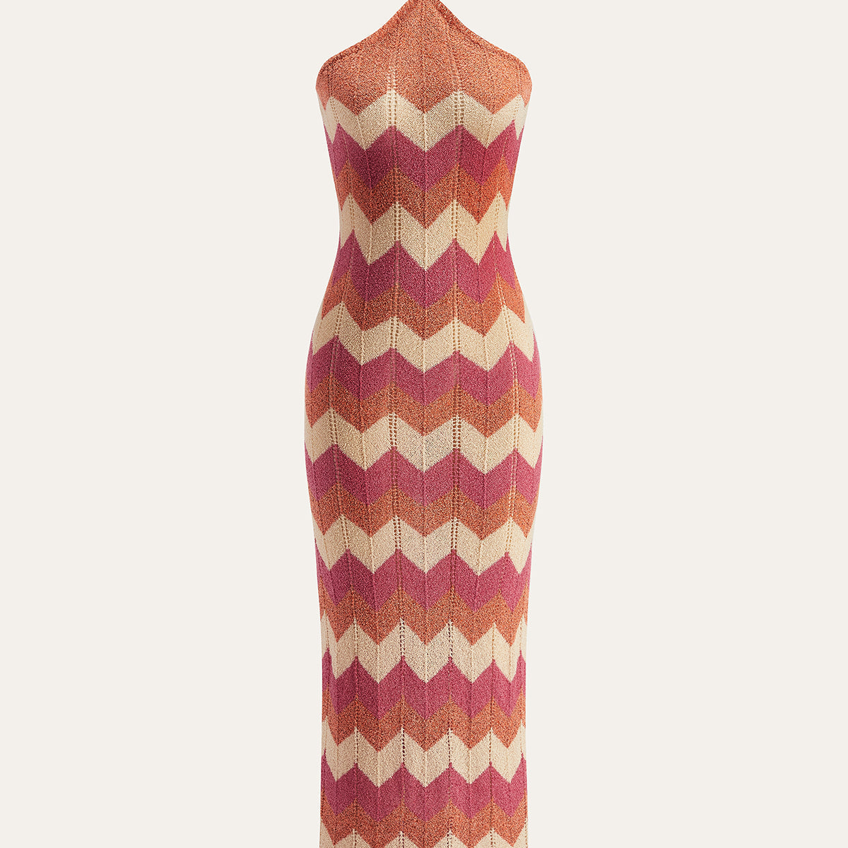 Renk Bloklu Halter Düğümlü Bölünmüş Kazak Elbise