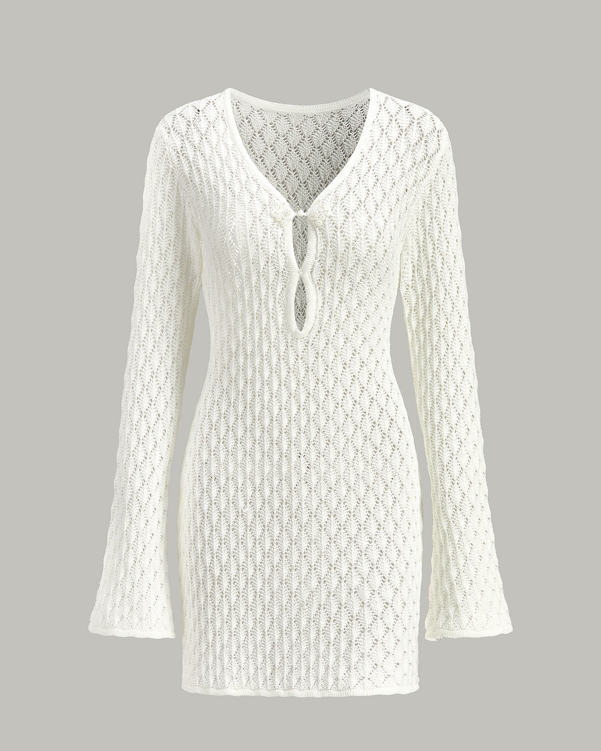 Kesik Detaylı Şeffaf Örgü Kazak Elbise