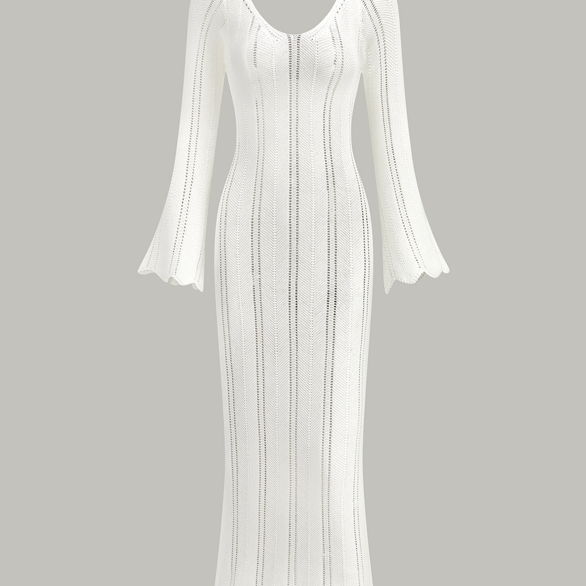 Hollow Ruffle Slim Maxi Kazak Elbise