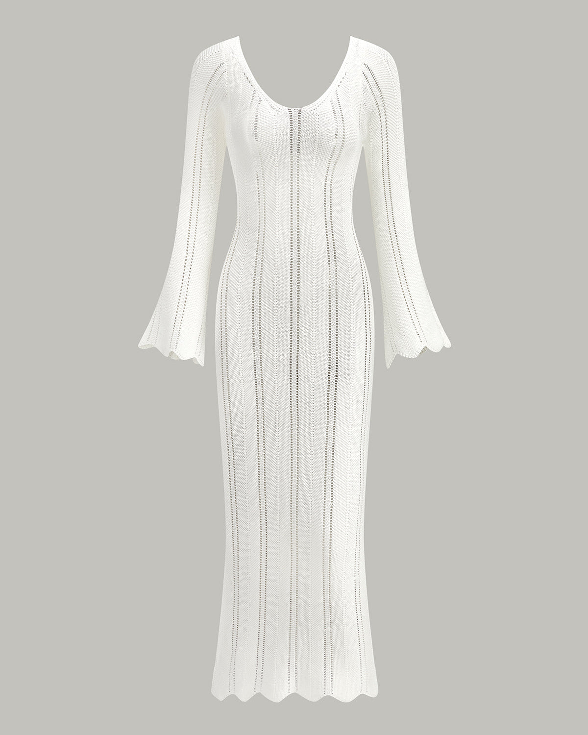 Hollow Ruffle Slim Maxi Kazak Elbise