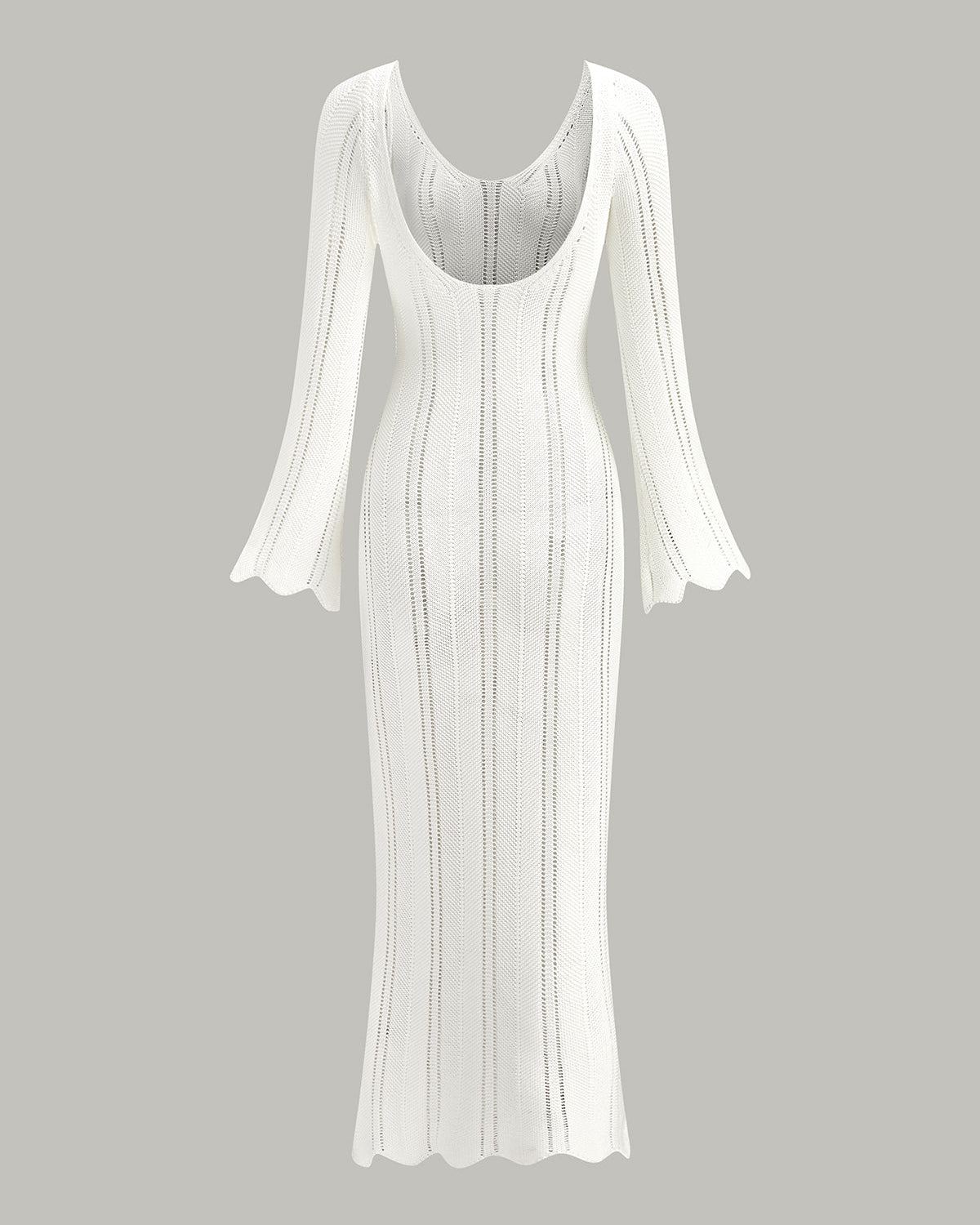 Hollow Ruffle Slim Maxi Kazak Elbise