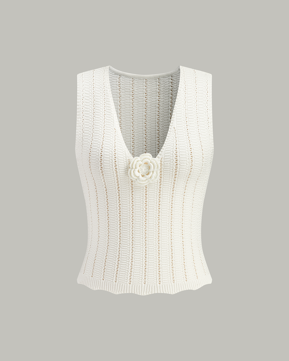 Çiçek Süslemeli Kolsuz Kazak Yelek