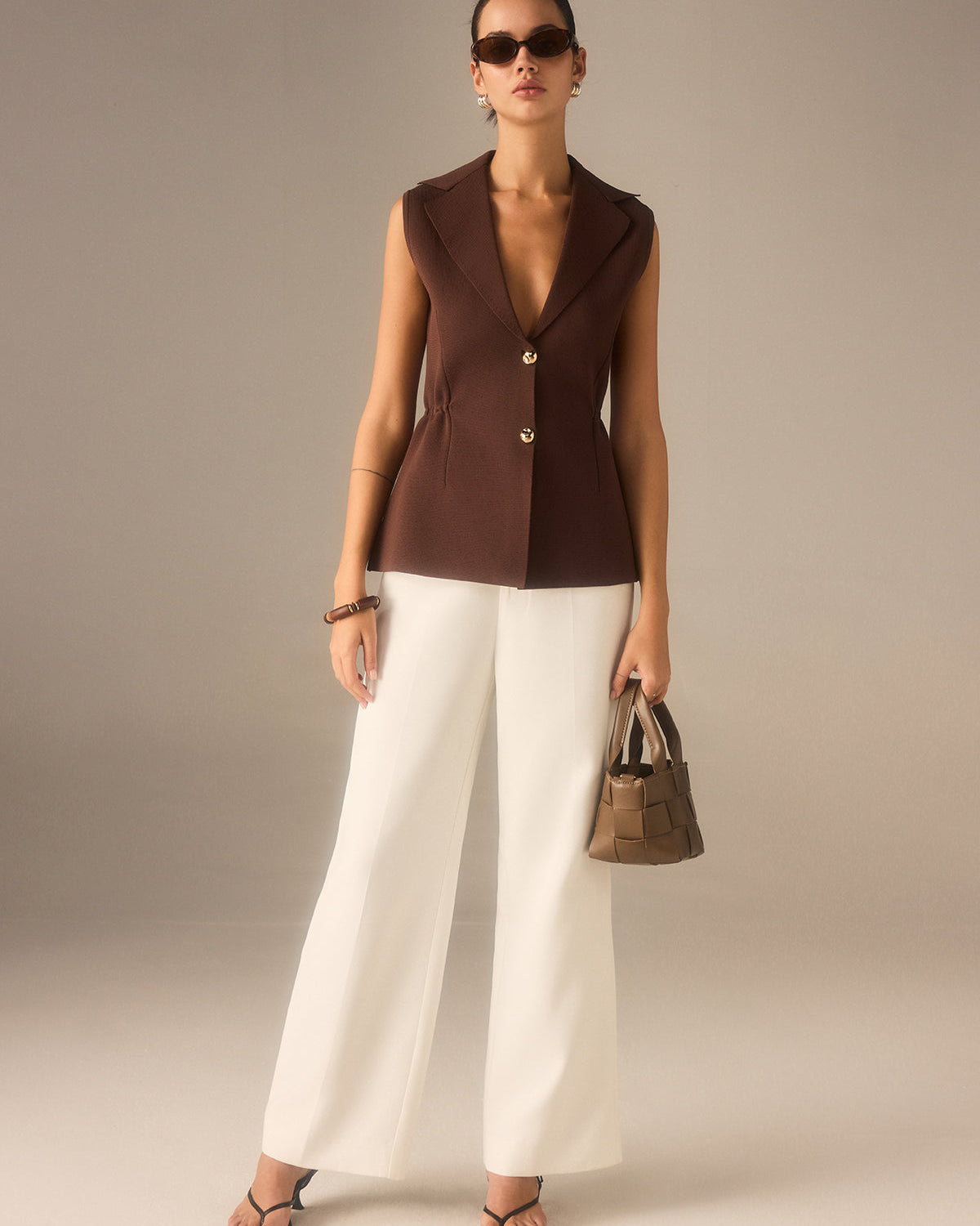 Metal Düğmeli Triko Kolsuz Blazer Yelek