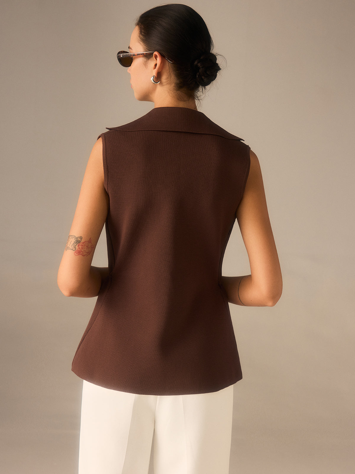 Metal Düğmeli Triko Kolsuz Blazer Yelek