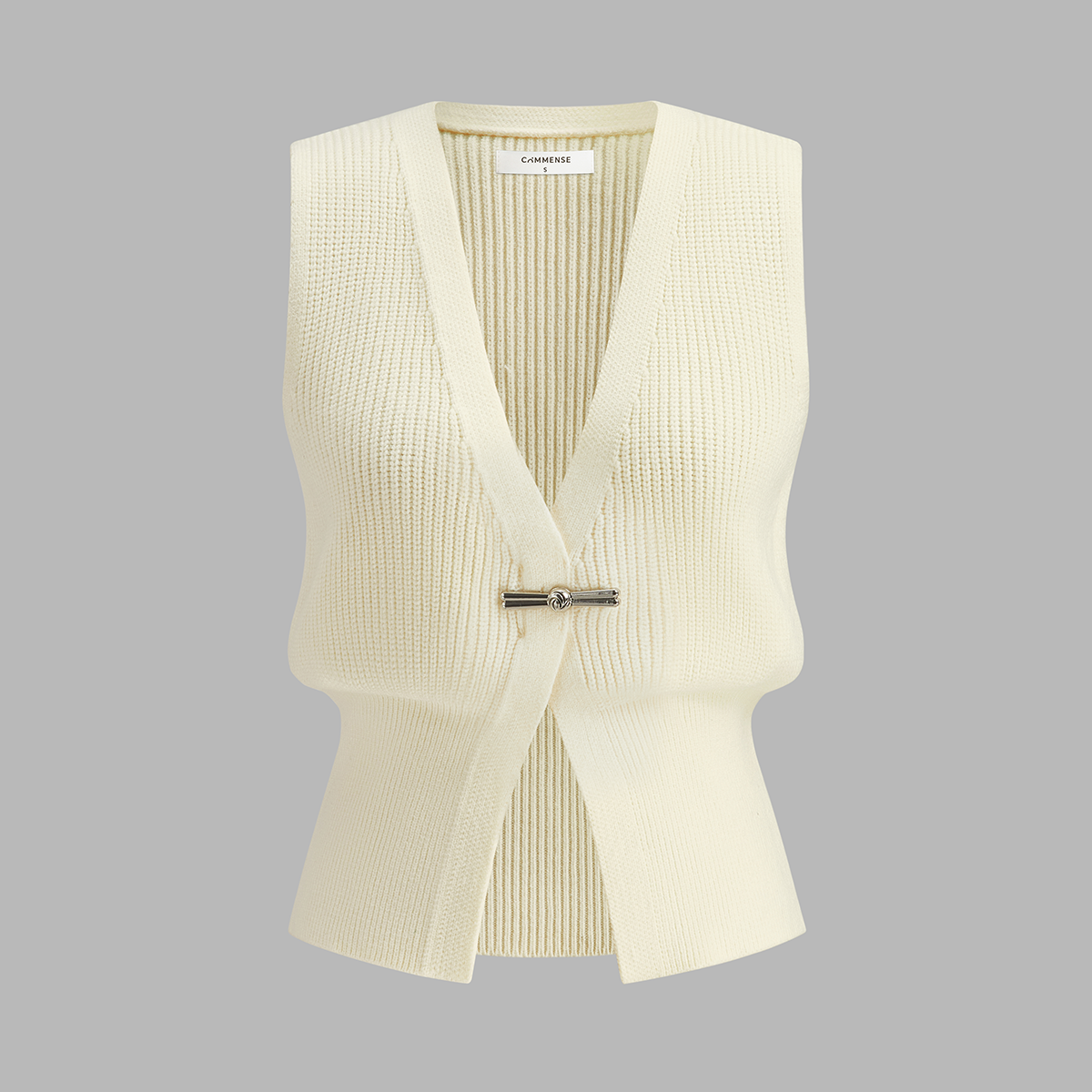 Metal Tokalı Bel Detaylı Triko Yelek