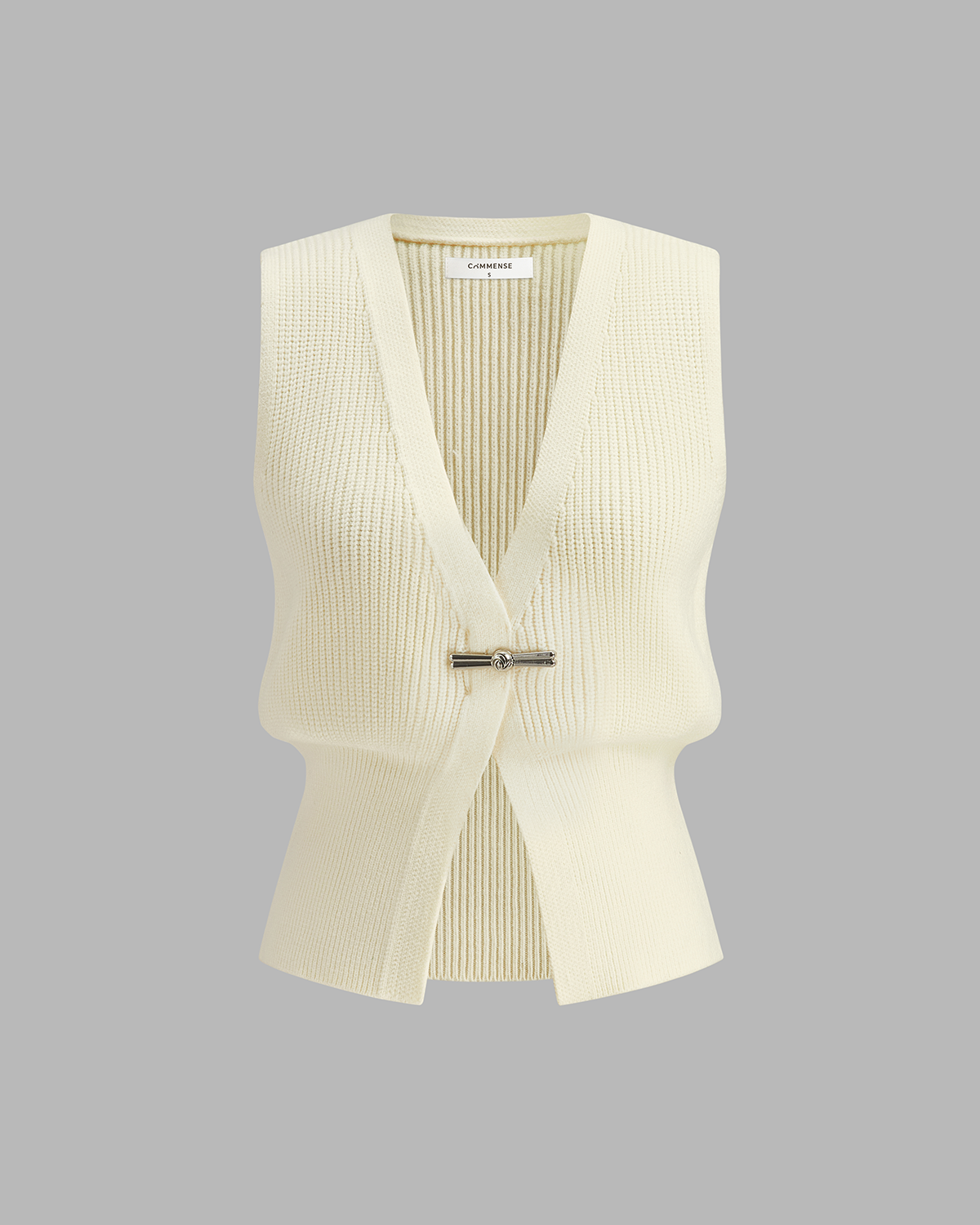 Metal Tokalı Bel Detaylı Triko Yelek