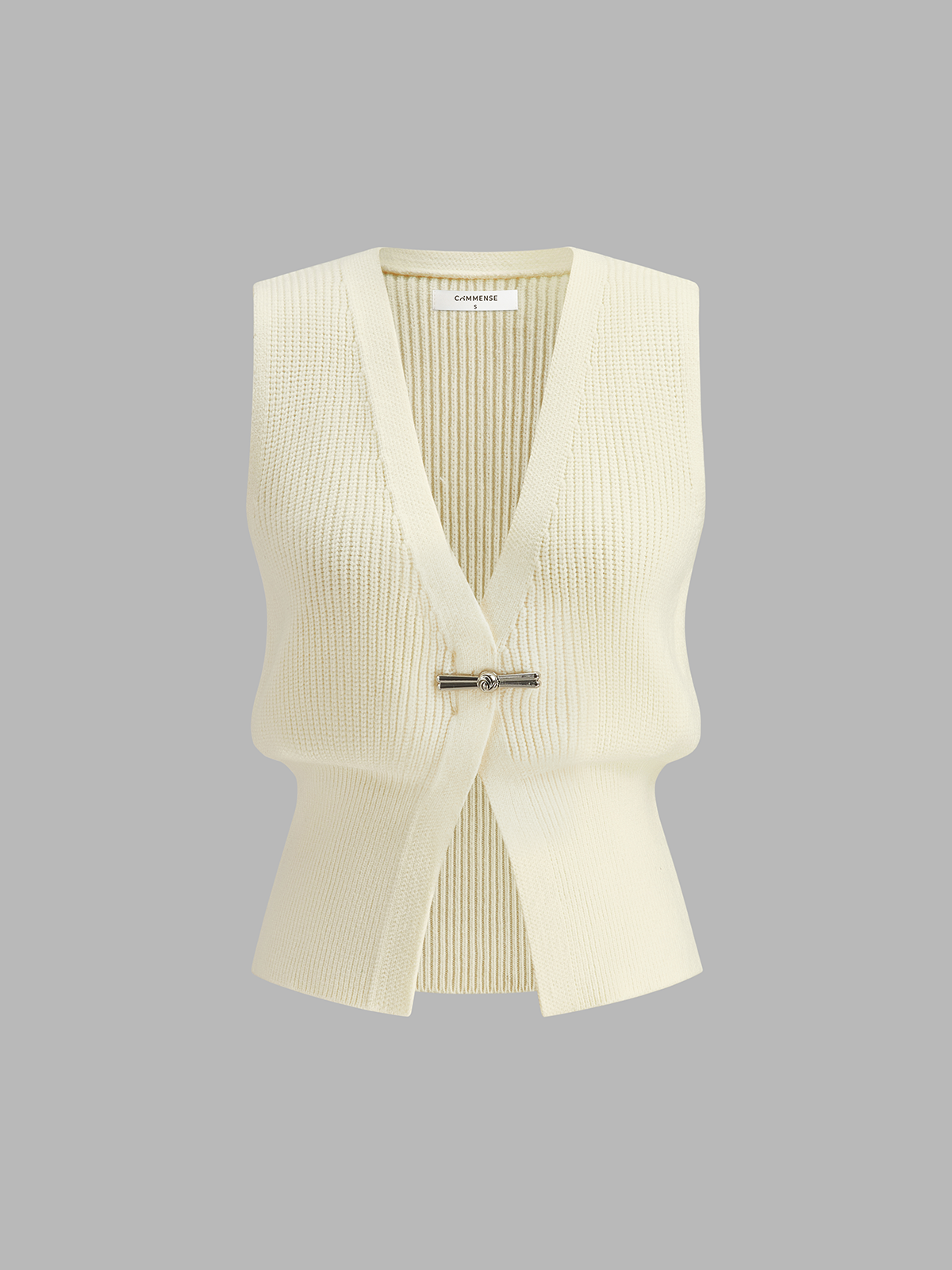 Metal Tokalı Bel Detaylı Triko Yelek