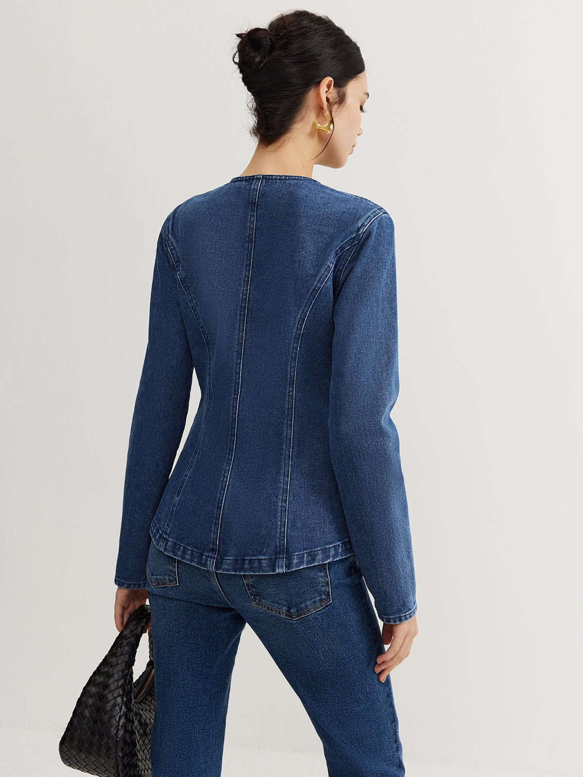 Düğmeli Dar Kesim Kot Ceket