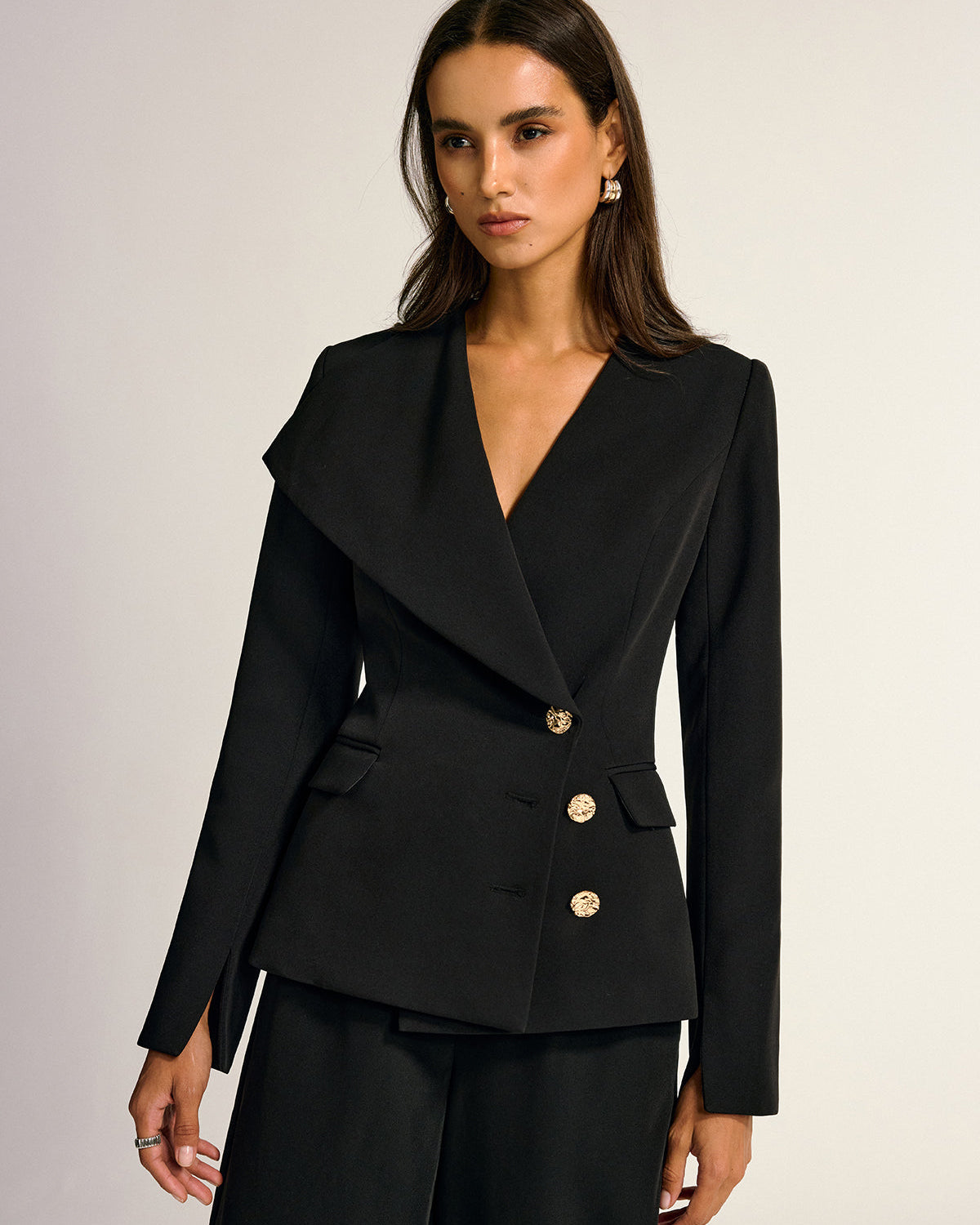 Metal Düğmeli Şal Yaka Blazer