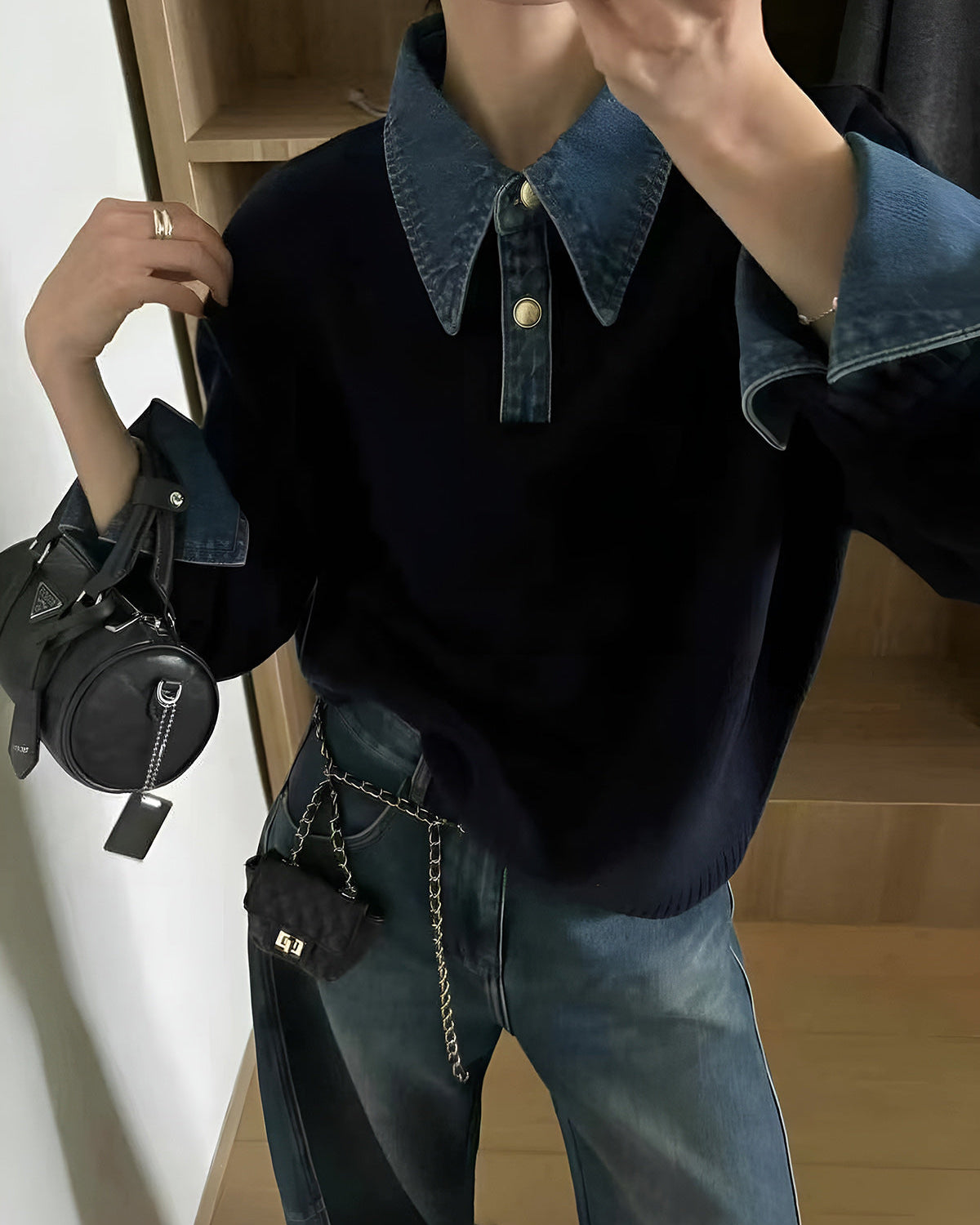 2’si 1 Arada Panelli Yakalı Triko Kazak