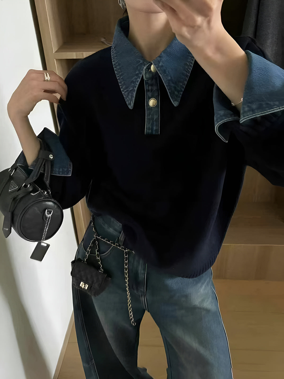 2’si 1 Arada Panelli Yakalı Triko Kazak