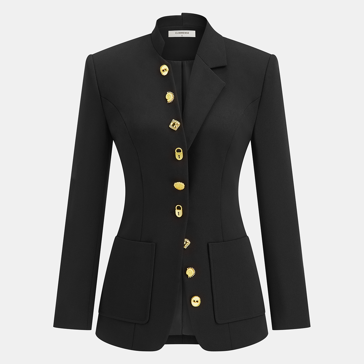 Asimetrik Tasarımlı Altın Düğmeli Blazer