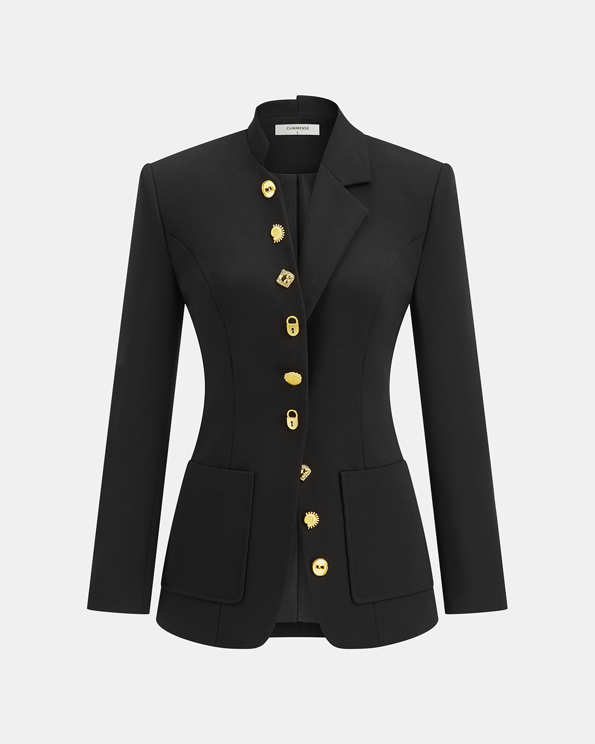 Asimetrik Tasarımlı Altın Düğmeli Blazer