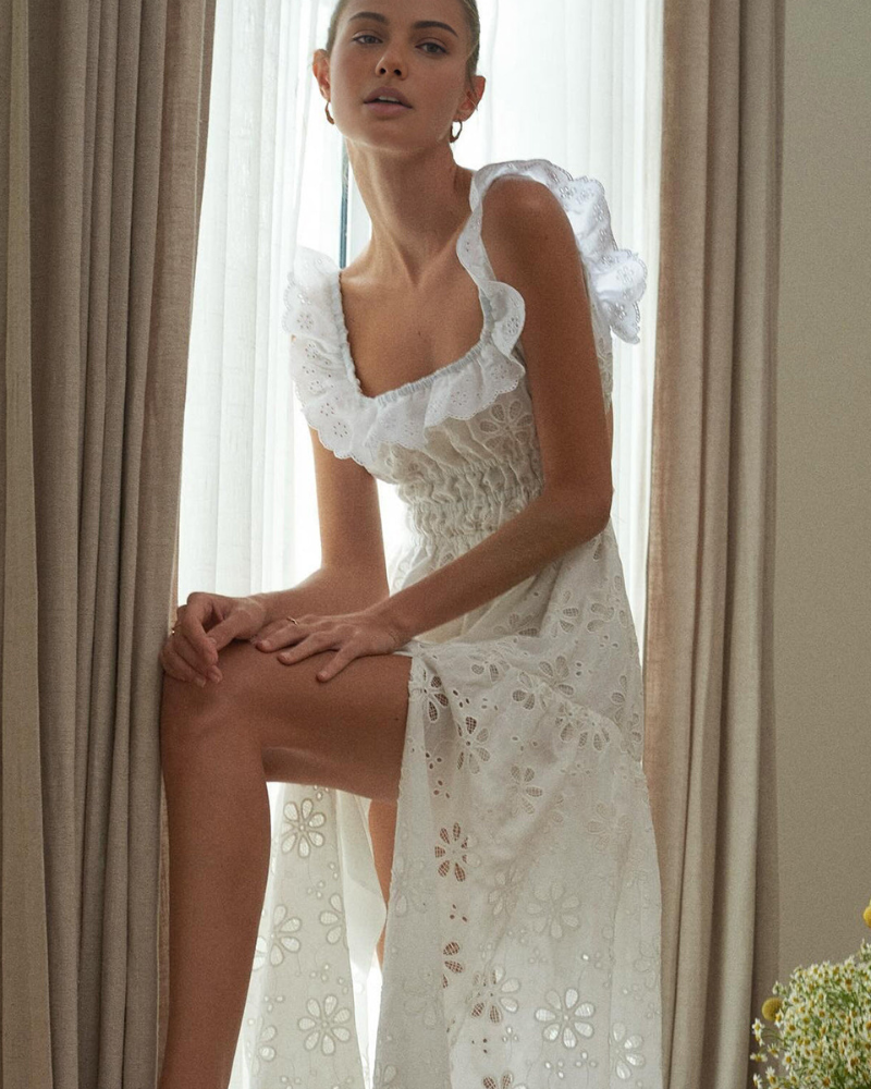 Charline Slit Backless Kare Yaka Uzun Elbise