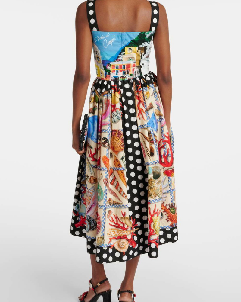 Domitille Polka Dot Kare Yaka Midi Elbise