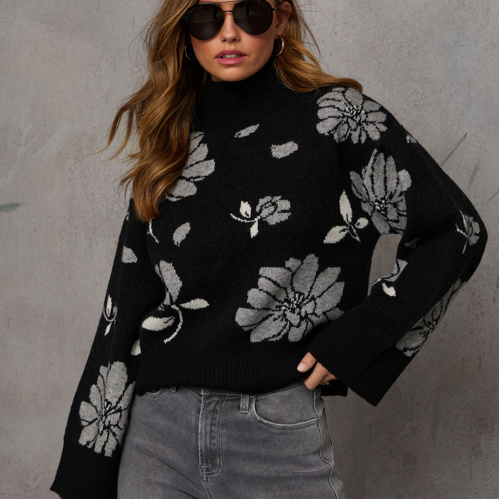 Daylen Çiçekli Balıkçı Yaka Kazak