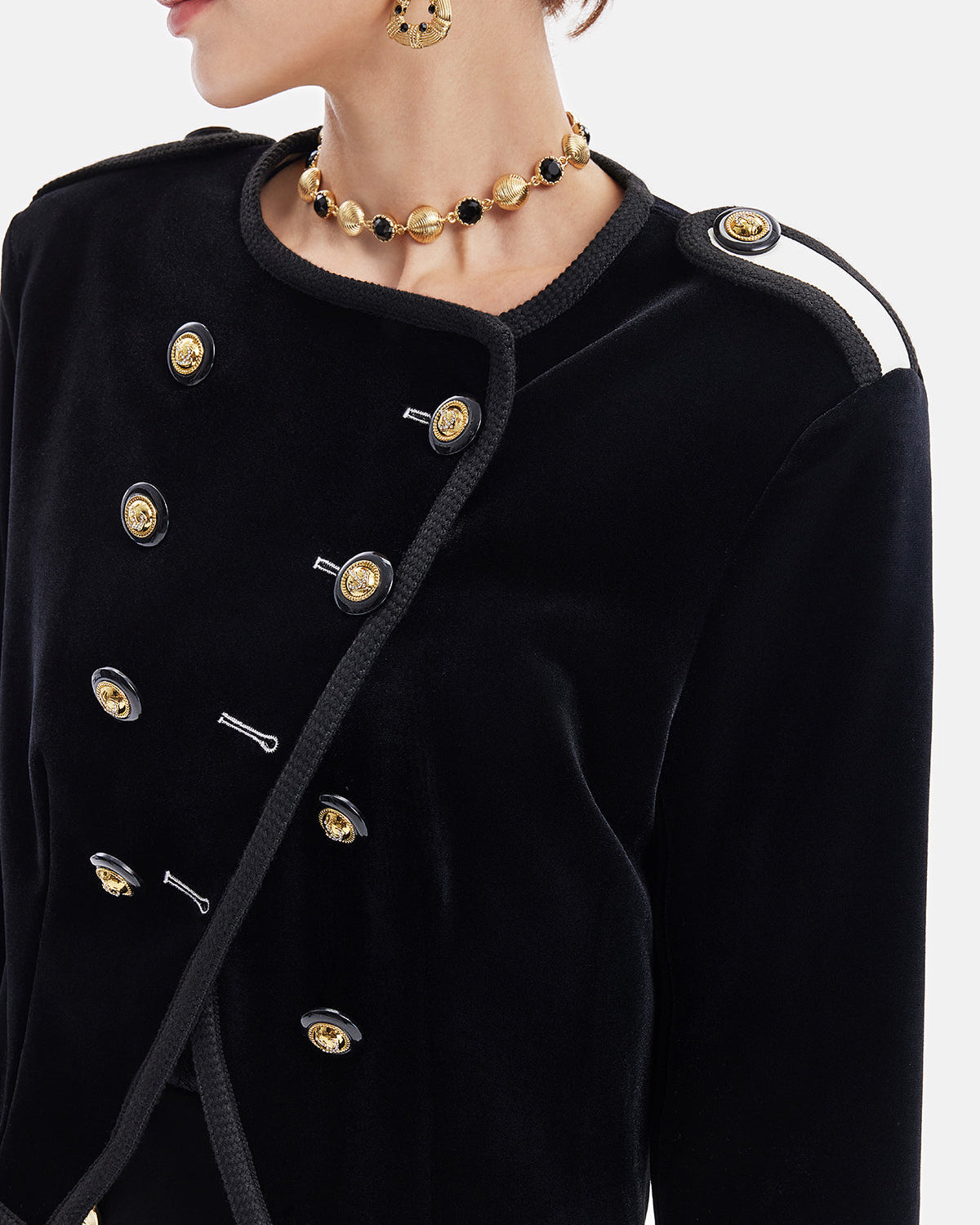 Retro Kadife Kruvaze Asimetrik Kısa Ceket