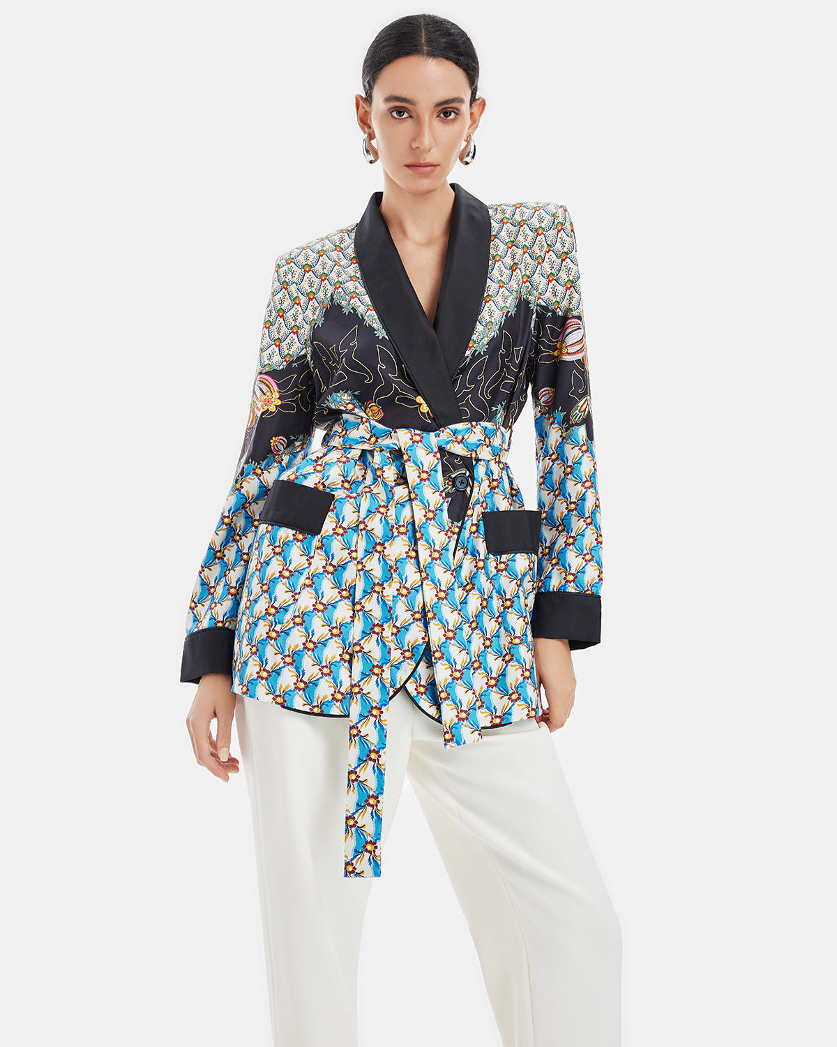 Retro Baskılı İpek Ceket