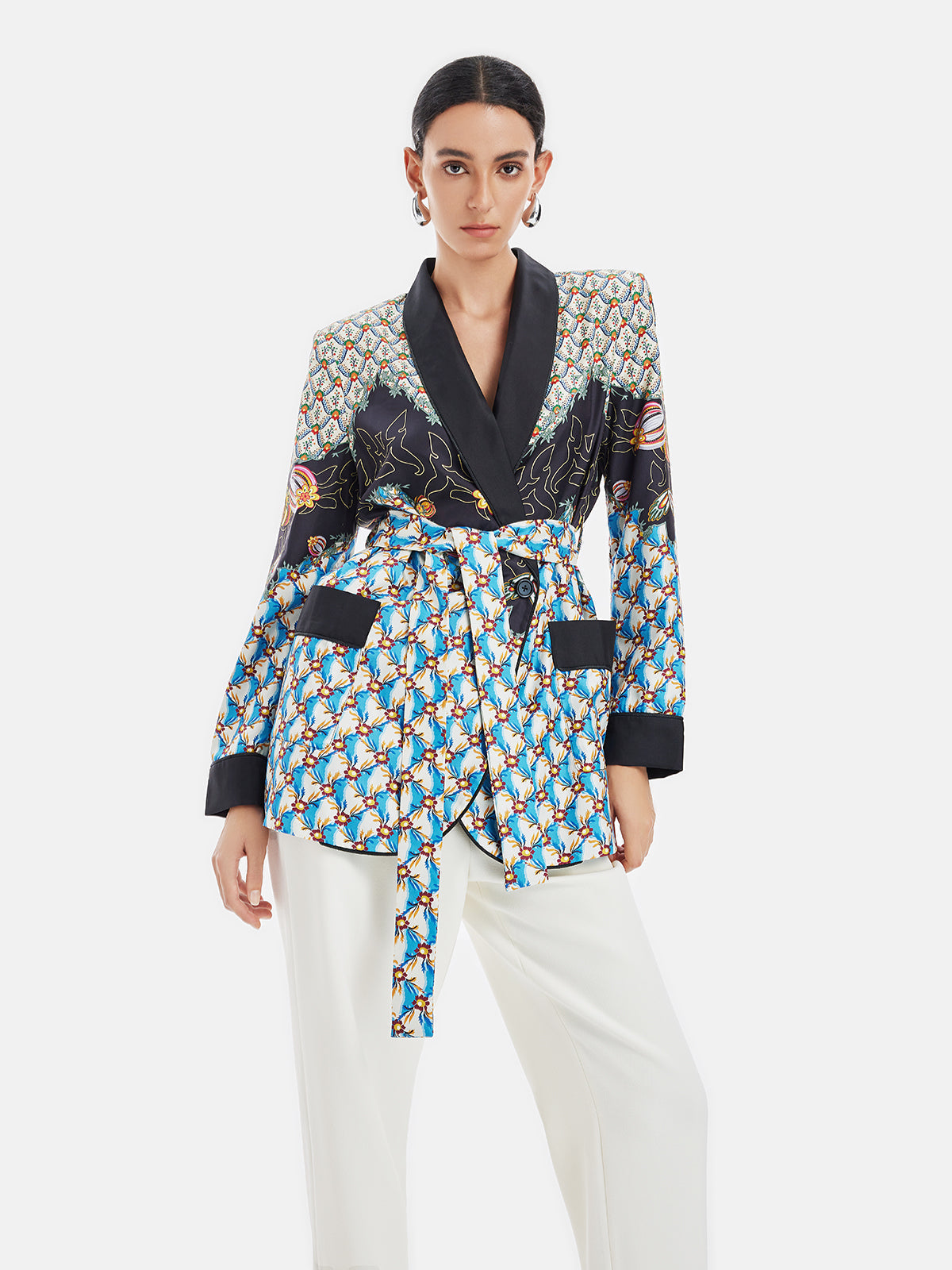 Retro Baskılı İpek Ceket