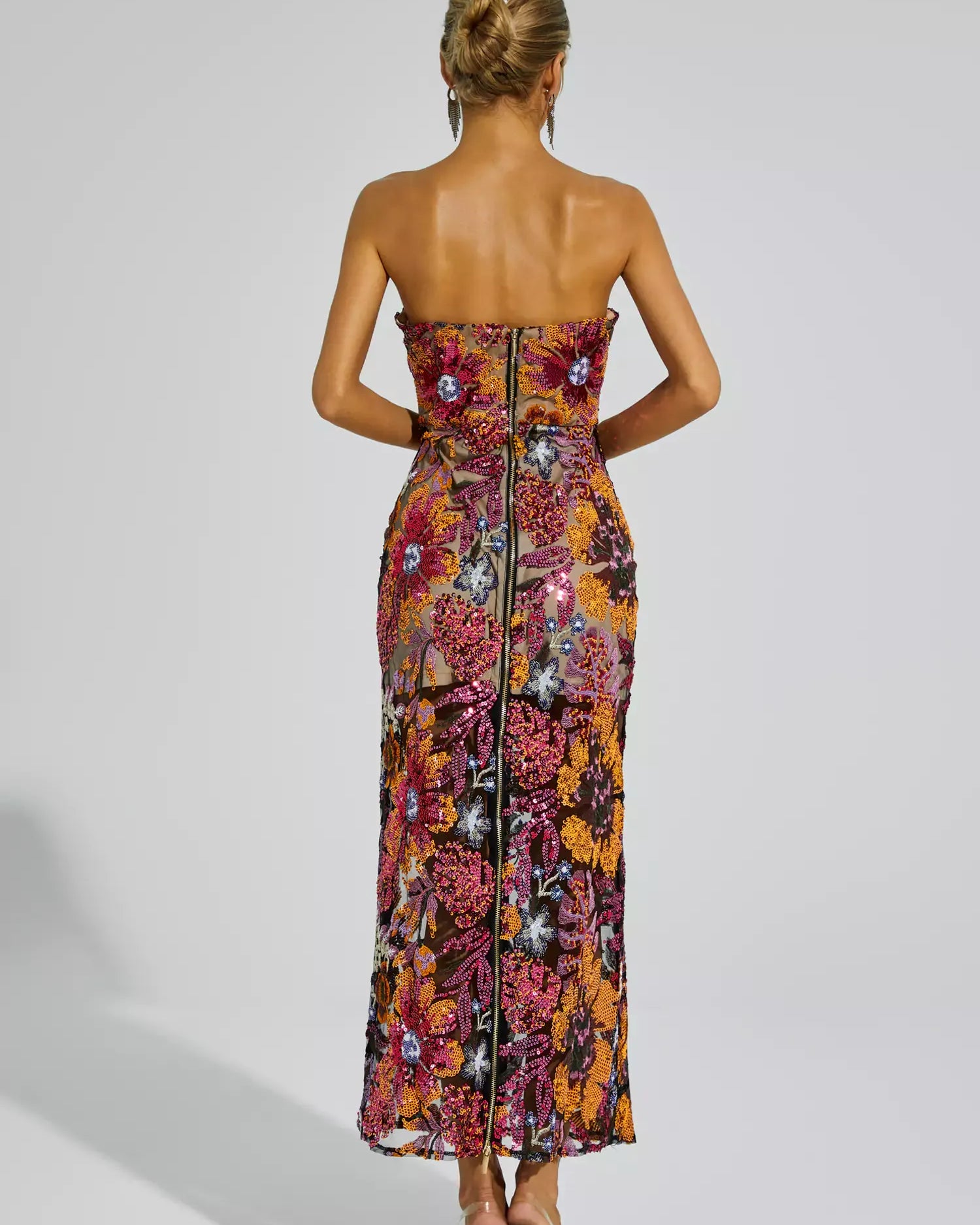 Leanna Yeşil Çiçek İşlemeli Uzun Elbise