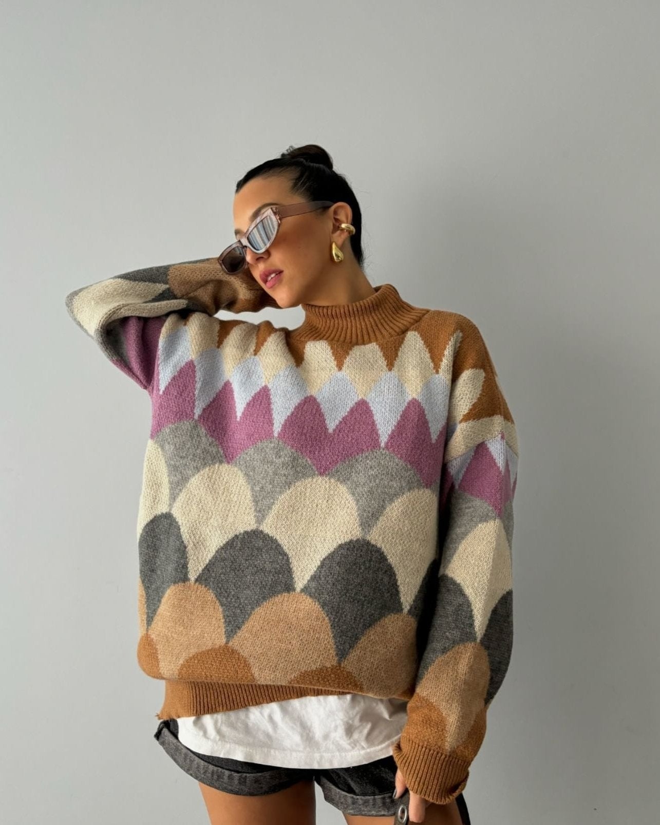 Geometrik Retro Oversize Kazak