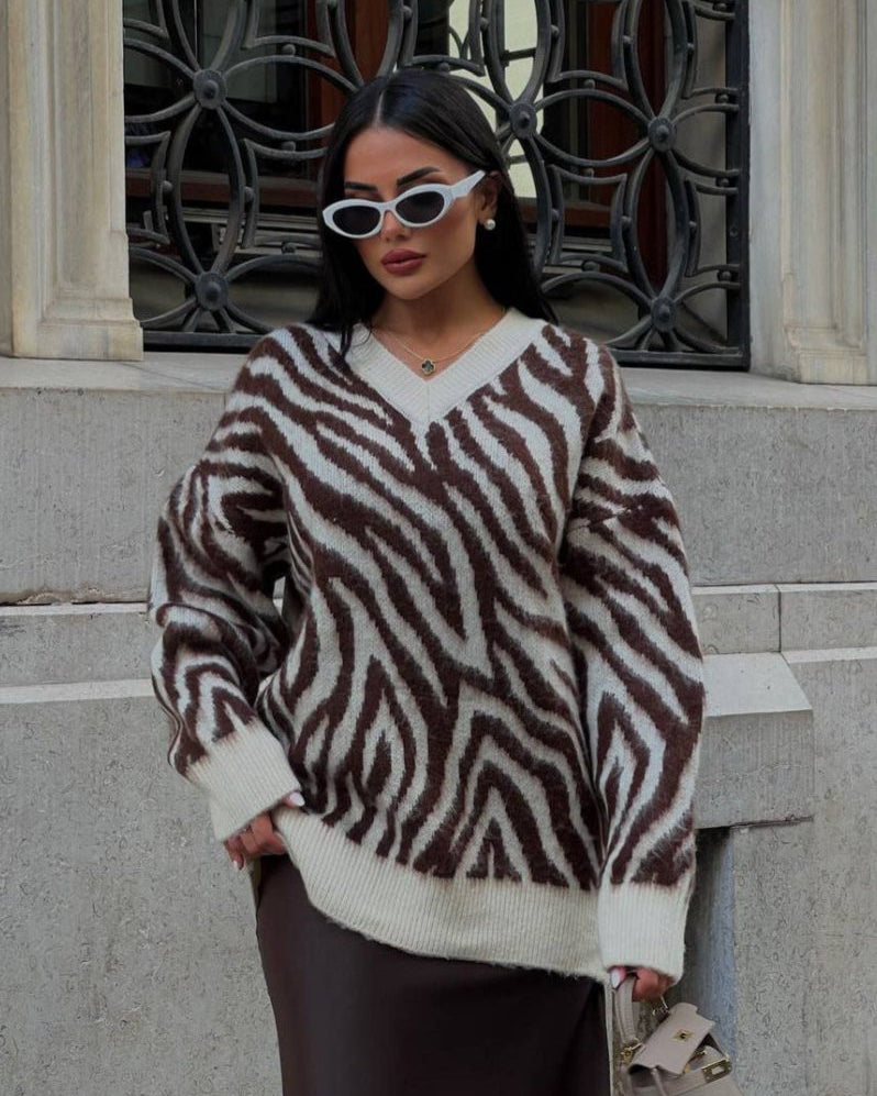 Charm Zebra Desenli Oversize Kazak