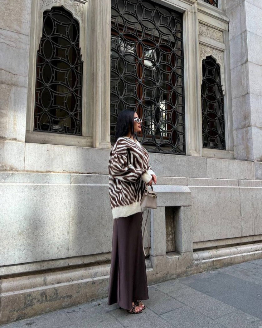 Charm Zebra Desenli Oversize Kazak