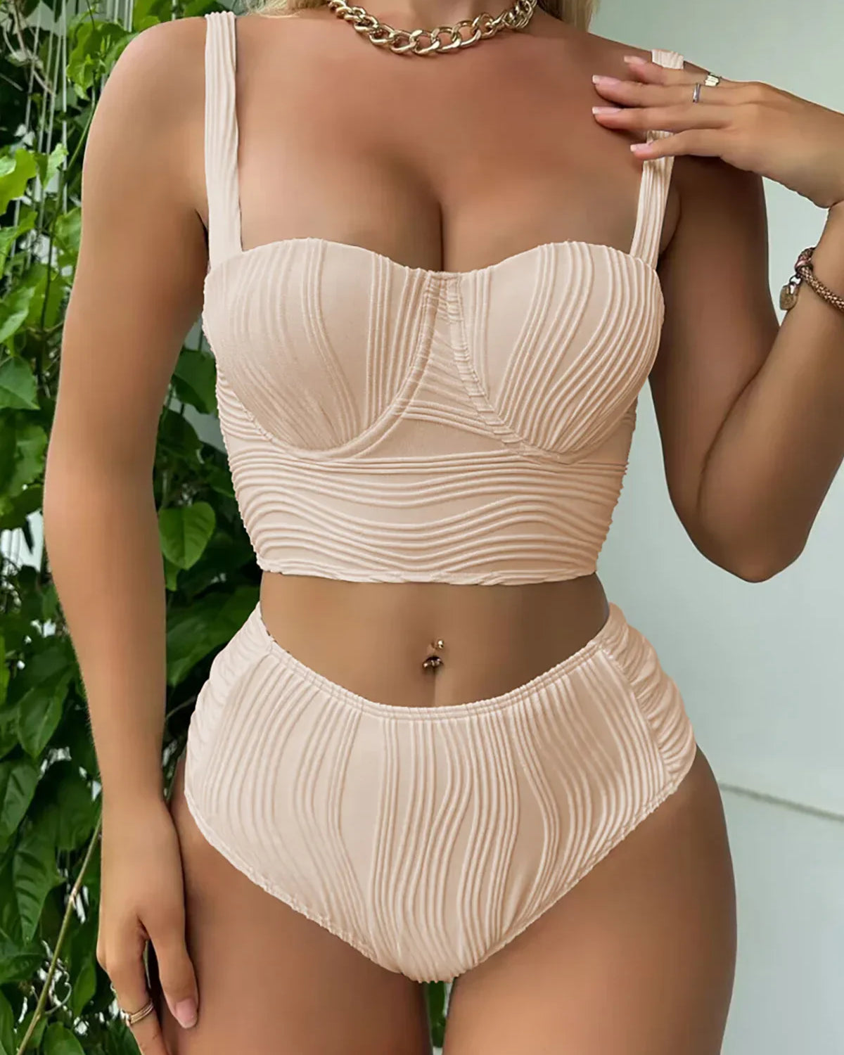 Buruşuk Balenli Yüksek Bel Bikini Takımı