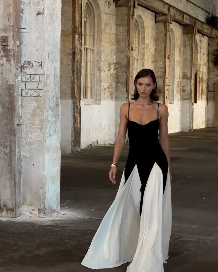 Swing Renk Bloklu Sling Maxi Elbise