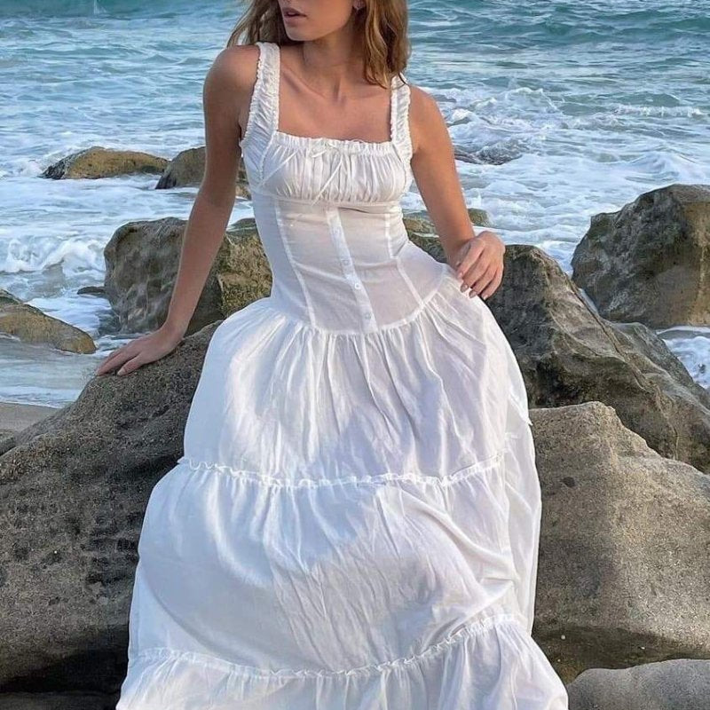 Anastasia Ruffle Yarı Şeffaf Uzun Elbise
