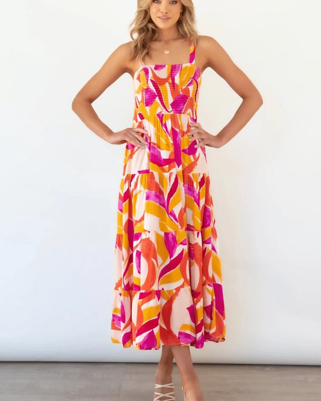 Andrea Baskılı Büzgülü Korse Katlı Maxi Sundress