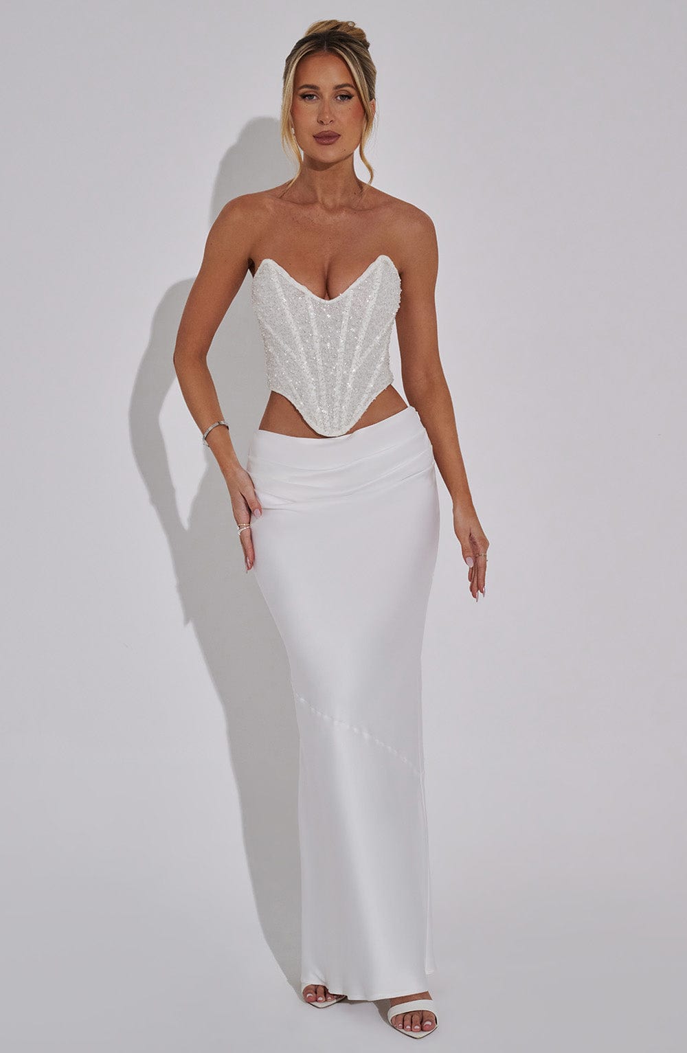 Bernadette Saten Maxi Etek – Ekru