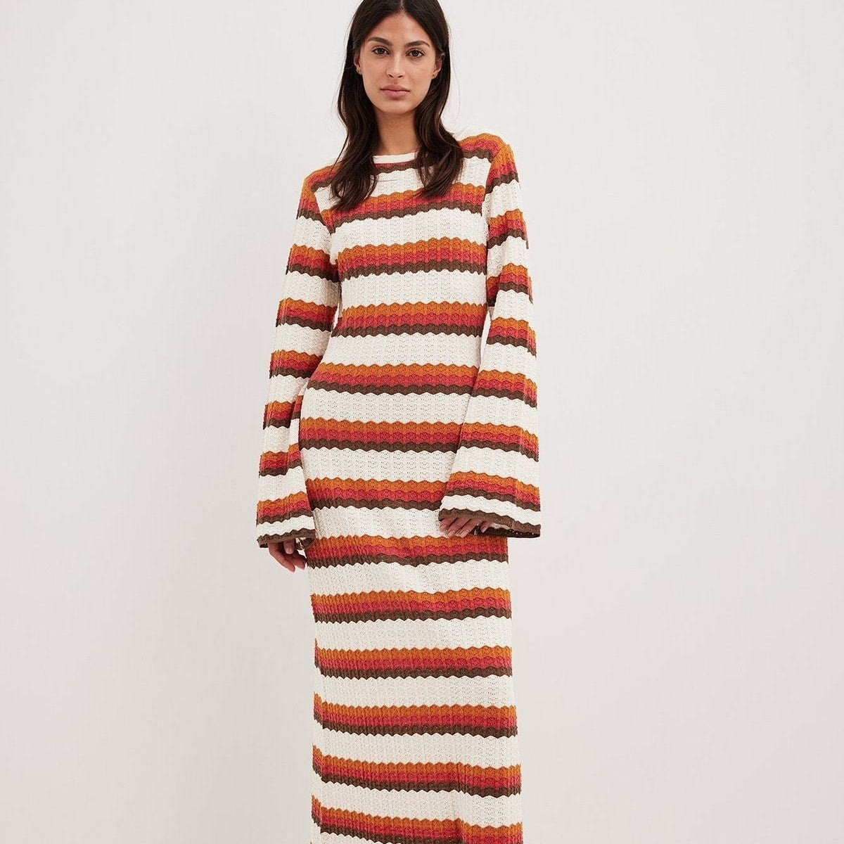 Calista Weaved Zigzag Sırtı Açık Uzun Örgü Elbise
