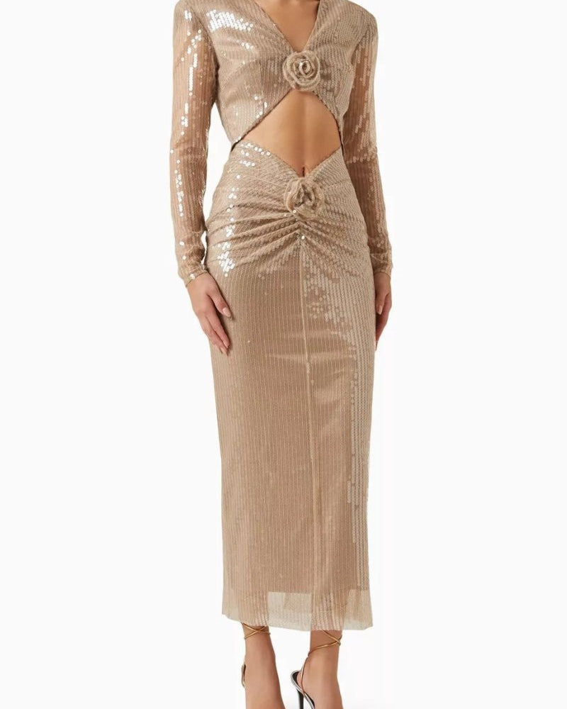 Cathy Flower Payetli Midi Elbise
