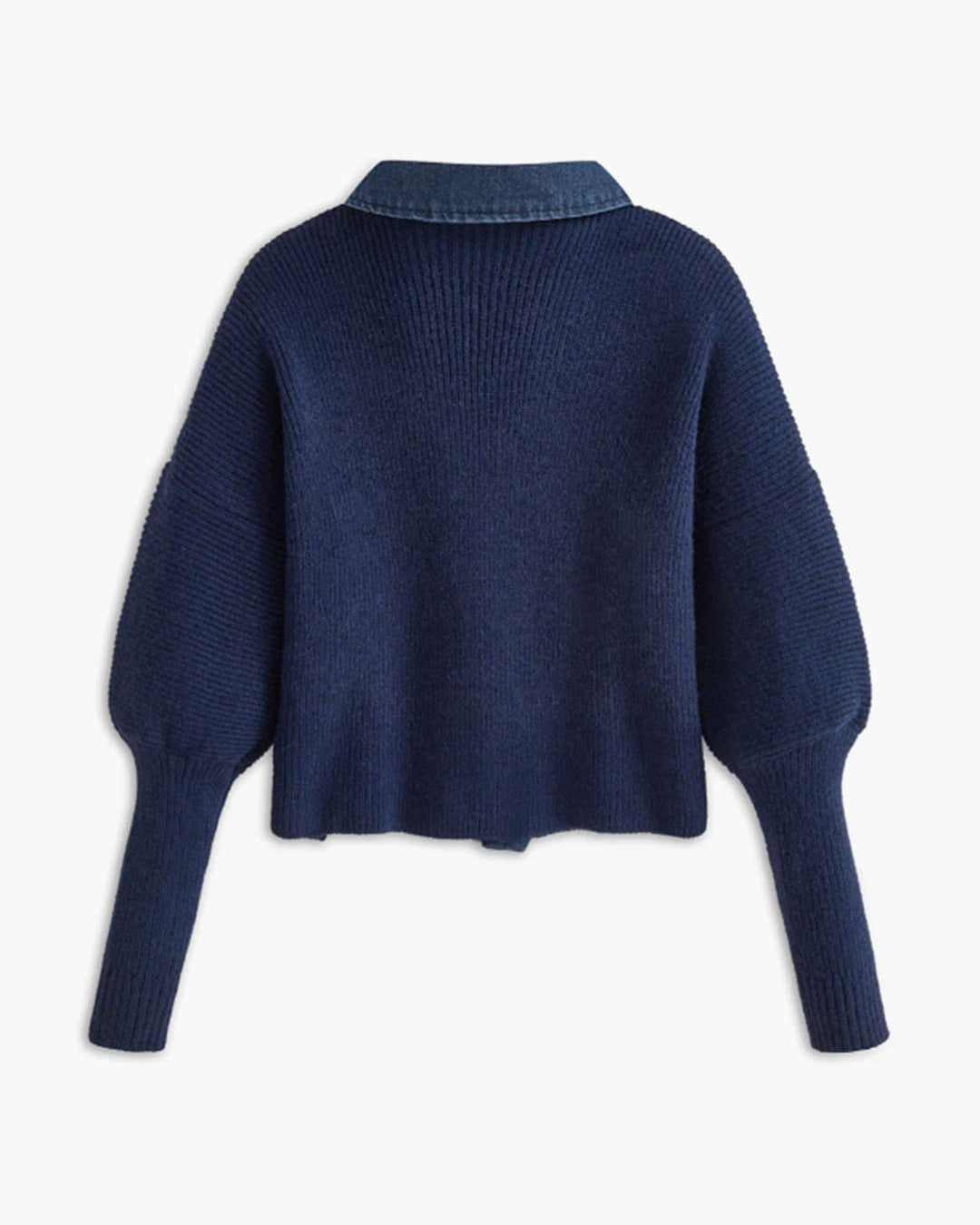 Denim Gömlek Yaka Düğmeli Kazak Hırka