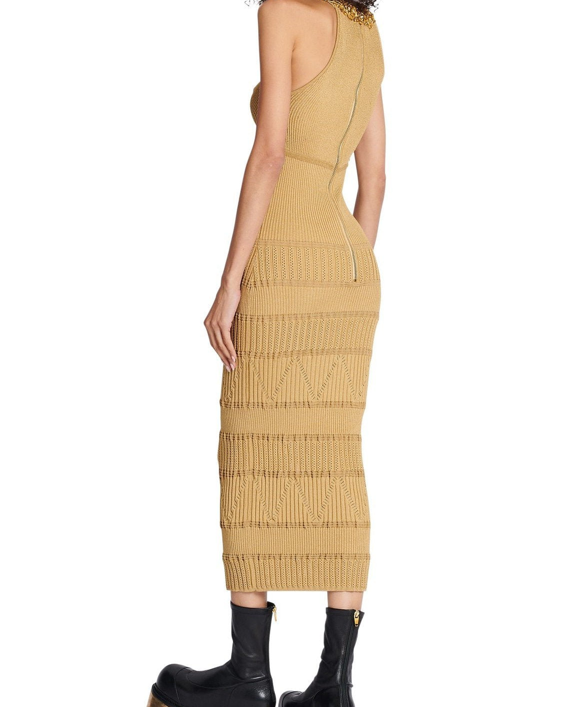 Donna İşlemeli Turtleneck Midi Örgü Elbise