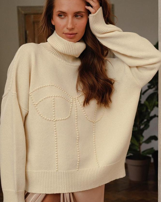 Eartha İncili Balıkçı Yaka Kazak Kazak