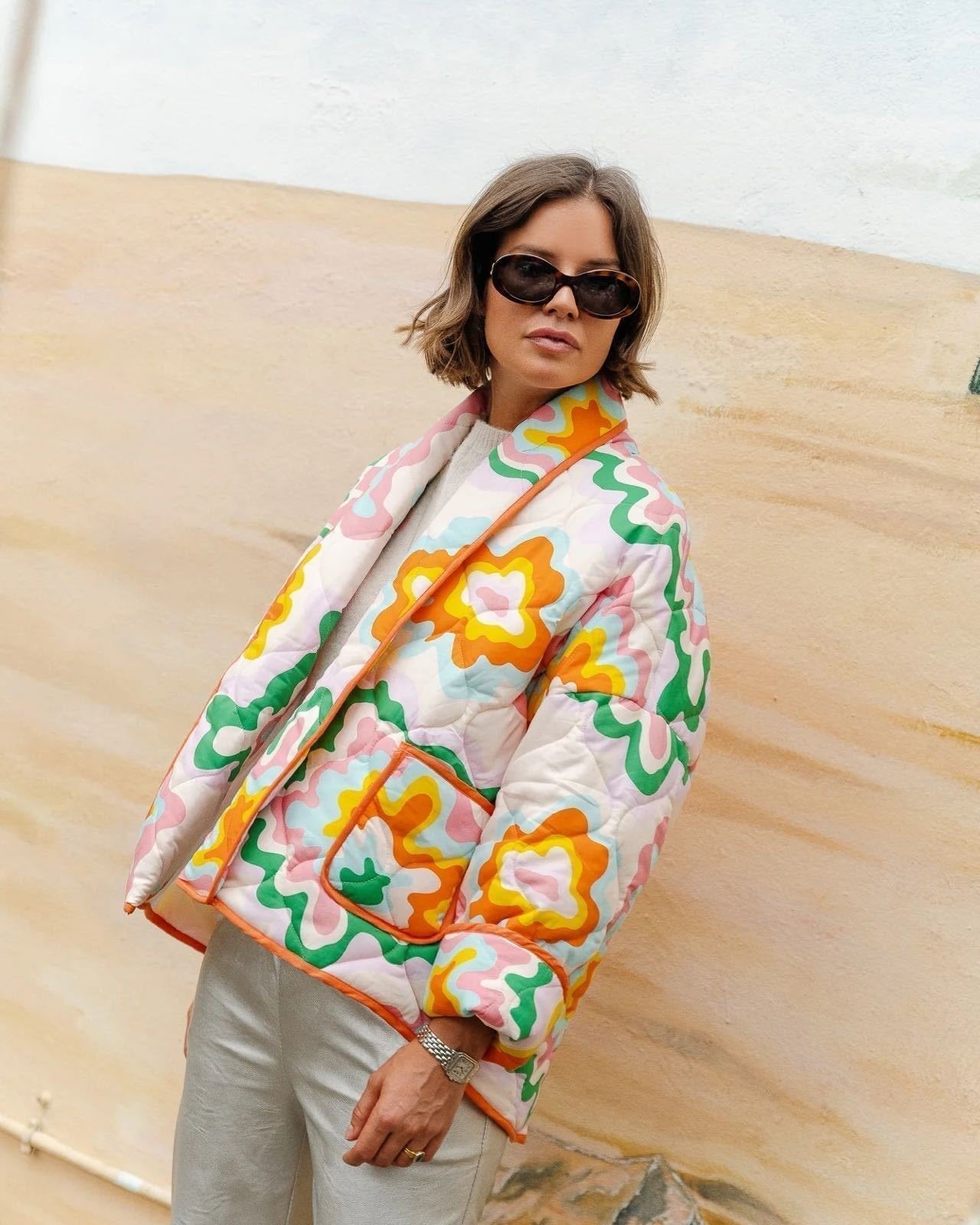 Elma Baskılı Kapitone Şişme Ceket